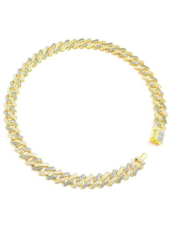 Other - Gold & Blue Iced-Out Tilted Cuban Gem Link Chain Necklace (20-inches)